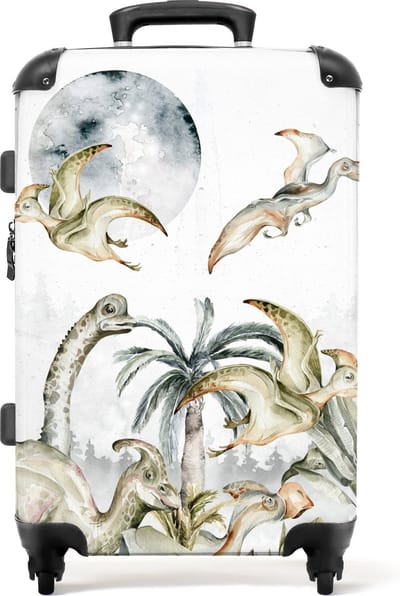 NoBoringSuitcases.com® Kinderkoffer - 72 liter - Grote koffer - Jongenskoffer - Dino - Jungle - Maan - Kind - Jongen - Trolley kinderen - Medium koffer - Fotokoffer - Koffer 20 kg bagage - 66 cm - Hardcase koffer - Reiskoffer met wielen - TSA slot