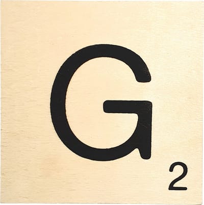 Houten Bordje 10x10x0.5cm - G - Zwarte Letter/Woordwaarde - Onbehandeld - Onderzetter/Homedeco