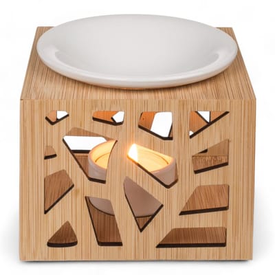 Dailygoody - Aromalamp - Geurverspreider - Elegante keramische schaal - Houten afwerking - Spirituele ontspanning - Handgemaakt - Geschikt voor kleine...