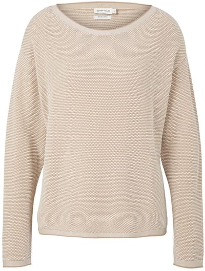 Tom Tailor - Katoenen gebreide trui met losse pasvorm - Maat XXXL - beige bubble structure
