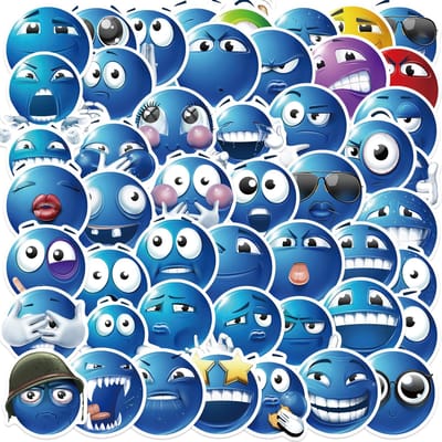 50 Stuks Blauwe Bonen Emoticon Pak Verzameling Stickers Herbruikbaar Pvc Decals Voor Scrapbooking Laptops Waterflessen Auto's School blue