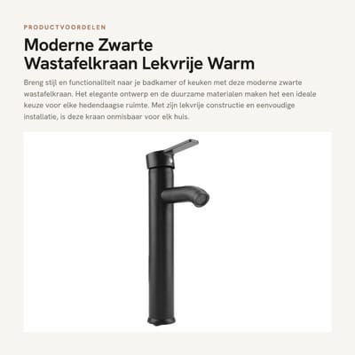 Dailygoods- Wastafelkraan Roestvrij Staal - Mat Zwart - Eengreeps - Lekvrij - Hoogte 30 cm - Duurzaam en Geluidsarm - Keukenkranen