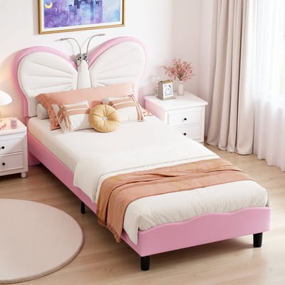 Kinderbed 90x200cm Elegant prinsessenbed Eenpersoonsbed voor jongens en meisjes Roze Zonder matras