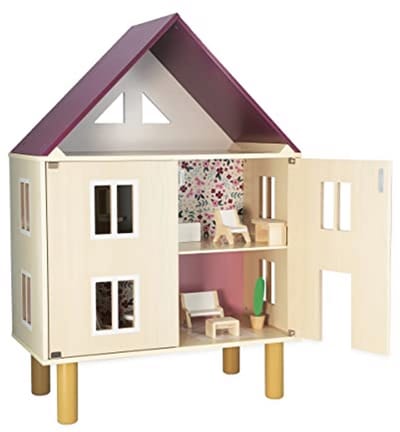 Houten Poppenhuis met Magnetische Deuren en 11 Accessoires - Speelgoed voor Kleuters vanaf 3 Jaar