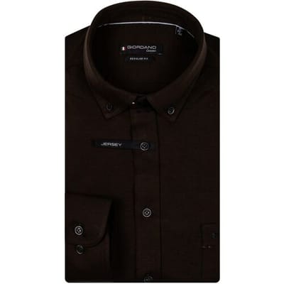Giordano overhemd donkerbruin jersey button-down collar