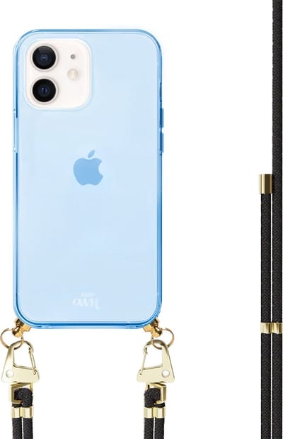 xoxo Wildhearts silicone case met koord - Blauw telefoonhoesje met koord - telefoonketting - Black & Gold - Cord Case - geschikt voor Apple iPhone 11 - Zwart koord