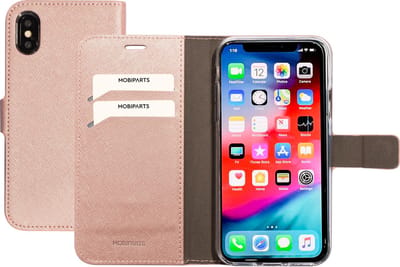 Mobiparts hoesje geschikt voor Apple iPhone X/10 Apple iPhone Xs - Saffiano Wallet/Portemonnee hoesje - Magneet Sluiting - 3 Opbergvakken - Roze
