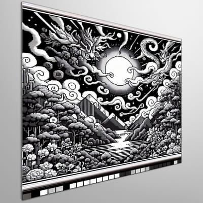 Pixel art zwart wit schilderij | Zwart-witte pixels dansen in een artistiek monochroom meesterwerk | Kunst - 100x100 centimeter op Dibond | Foto op Dibond