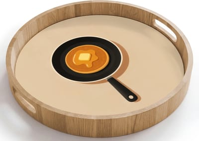 Dienblad rond 40x40 cm - Schootdienblad hout - Pannenkoek - Koekenpan - Boter - Minimalistisch - Borrelplank rechthoek - Plateau houten dienbladen