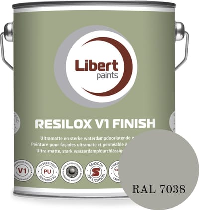 Libert Resilox V1 Finish – Ultramatte Siloxaan Gevelverf – Waterdampdoorlatend & Waterafstotend – Agaatgrijs RAL 7038 – 2,5L