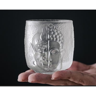Boeddhistische Zen Duivel Of Boeddha 3D Reliëf Kristal S Glas Religie Azuur Steen Sake Wijnkop Alcohollikeur Vodka Whisky Tumbler Theekop 100ml gray
