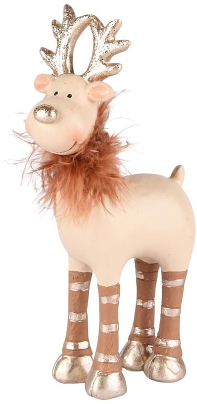 Dekoratief | Rendier staand m/fluffy kraag, bruin/roze/goud, resina, 8x4x16cm | A255425
