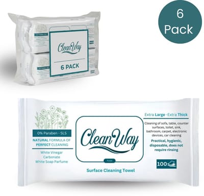 VOORDEELVERPAKKING – Clean Way - Reinigingsdoekjes met Witte Zeep – Easy Clean – 6 x 100 Doekjes (600 stuks) – Extra Sterk & Dik – Schoonmaakdoekjes – Oppervlaktereinigingsdoekje – 6-PAK