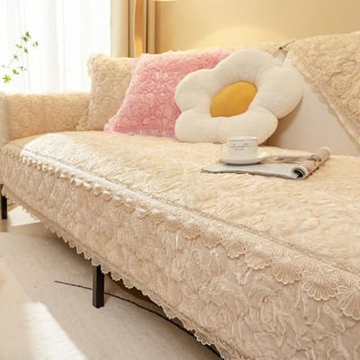 Chique Gestructureerd Roos Velours Verdikte Hoes Voor Bank Antislip Pluche Ultra Zacht Hoekbankhoes Bank Chaise Hoes Loung Nieuw Cushion cover30x50cm crème