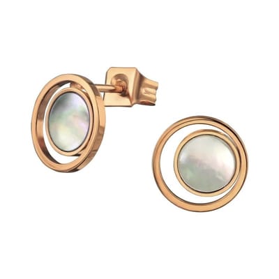 Aramat Jewels | Oorbellen | Ronde Witte Schelp Oorbellen | Rosékleurig | |9mm | Staal | Kinderen, Volwassenen | Verkleurd niet