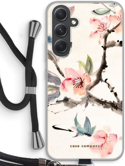 Case Company® - Hoesje met koord geschikt voor Samsung Galaxy A54 hoesje met Koord - Japanse bloemen - Telefoonhoesje met Zwart Koord - Bescherming aan alle Kanten en Over de Schermrand