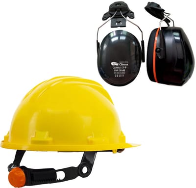 Veiligheidshelm RG5 met Oorkappen - Geel - Verstelbaar met Draaiknop - Oorkappen helm – Gehoorbescherming