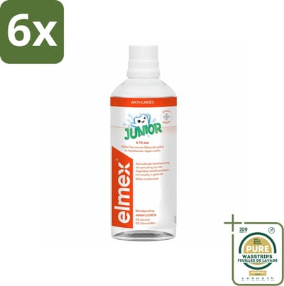 Elmex Mondspoeling Junior (5-12 Jaar) 400 ml - Voordeelverpakking - 6 stuks - Aminfluoride - Beugelbescherming