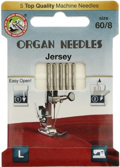 Organ naaimachinenaalden Jersey 60 - voor dunne rekbare stoffen - doosje 5 naalden