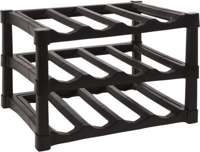 Excellent Houseware Wijnrek / flessenrek - Zwart - Kunststof - 39 x 30 x 25 cm - voor 12x flessen