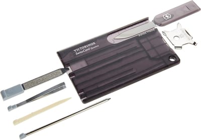 Pocket Tool - Multifunctioneel Gereedschap - Handig voor Onderweg - Roestvrij Staal Componenten - 95mm - Zwart Transparant