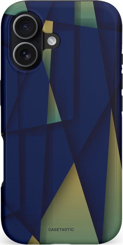 Casetastic hoesje geschikt voor Apple iPhone 17 - MagSafe - Dubbellaagse bescherming - Blauwgroene Driehoeken - Fashion Case - Donkerblauw Saliegroen Donkergrijs