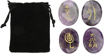 Set van 4 Reiki Symbolen Stenen, Chakra Stenen voor Meditatie en Crystal Therapie met Gegraveerde Symbolen