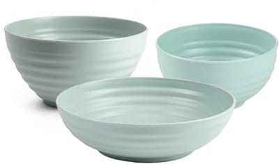 Plasticforte onbreekbaar servies kommetjes - groen - kunststof - 13 x 7 cm - 15 x 8 cm - 19 x 5 cm - 12x stuks - Camping - Keuken