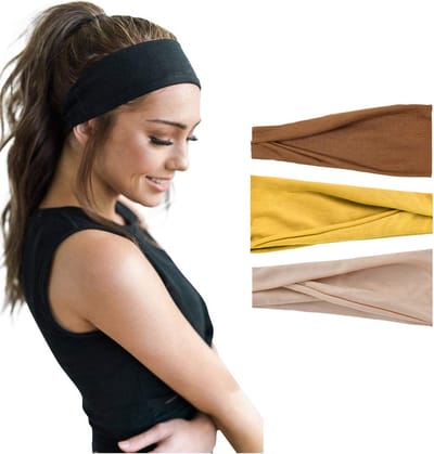 LIXIN Set 3 Stuks Vouwen Haarbanden - Dames haarbanden - Kleur 7 - Hoofdband dames - Volwassenen - Elastisch antislip - Yoga - Hardlopen - Haaraccessoires