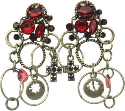 Behave - Oorstekers met Cirkelvormige Hangers en Steentjes - Rood