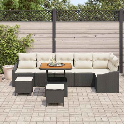 vidaXL - Tuinbank - Set - 9 - st - 7-Aantal - zitplaatsen - Zwart - Poly - rattan