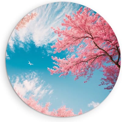 Saammp Muurcirkel Hout - Roze Bomen - Natuur - Landschap - Ø 90 - Wandcirkel - Wanddecoratie Cirkel - Muurdecoratie Woonkamer - Slaapkamer decoratie - Rond Schilderij