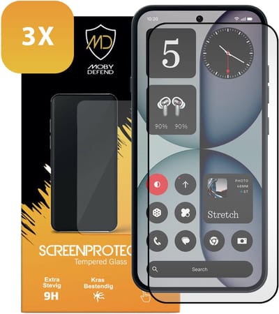 3-Pack MobyDefend Screenprotectors - Geschikt voor Nothing Phone (4a) - Screensavers Met Zwarte Randen - Gehard Glas