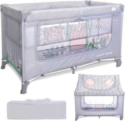 Camping Bed - Reisbedje - Buiten Spelen - Met Afneembaar Dak - 127 cm - Grijs