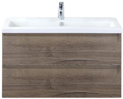 Vogue Badmeubelset 100 cm - Greeplijst in Kleur - Tabacco - Keramische Wastafel Wit 1 Kraangat