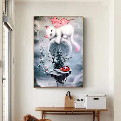 Kit complet de broderie diamant, image de chat en strass, Animal, décoration artistique pour la maison 20X30CM gray