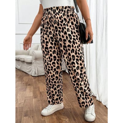 Casual broek met hoge taille en luipaardprint, losse rechte pijpen, veelzijdig, wijde pijpen, dameskleding M