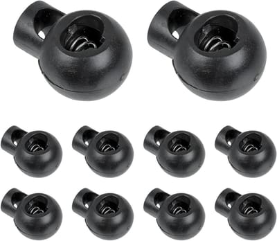 Cordstopper 1 gat - 10 stuks zwart voor koorden tot 7 mm - Elastische sluiting voor kleding, rugzakken en riemen