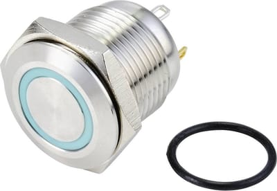 TRU COMPONENTS TC-10090920 GQ16F-10E/J/B/24V/S Vandalismebestendige druktoets 48 V/DC 2 A 1x uit/(aan) Moment Blauw IP6