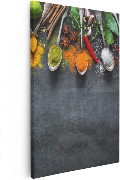 Artaza Canvas Schilderij Stilleven Keuken - 20x30 cm - Klein - Wanddecoratie Kruiden - Muurdecoratie Eten - Kamer Accessoires