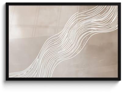 Poster in lijst - Fotolijst 90x60 cm - Posters - Golvende lijnen - Vloeiend - Zandkleurig - Posterlijst zwart - Decoratie - Wanddecoratie woonkamer - Muurdecoratie slaapkamer
