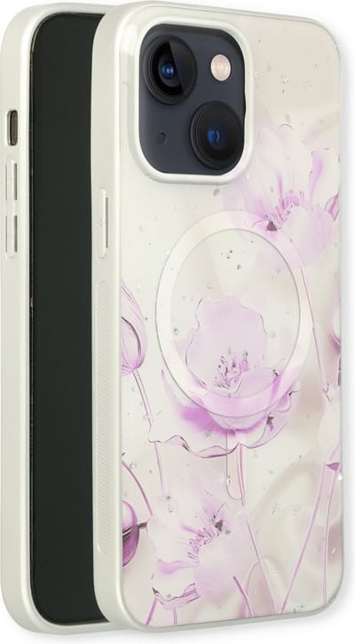 Casemania Hoesje Geschikt voor Apple iPhone 15 Paars - Siliconen Marmer Back Cover - Geschikt voor MagSafe