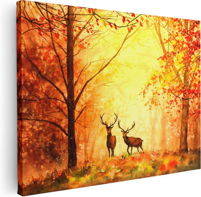Artaza Canvas Schilderij Hert - 40x30 cm - Klein - Wanddecoratie Boom - Muurdecoratie Herfst - Kamer Accessoires
