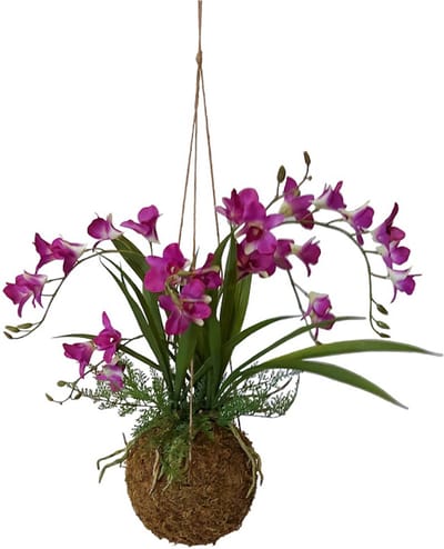 Kunst Kokodama Orchidee Fucsia | 50cm - Namaak Kokodama Orchidee - Kunstplanten voor binnen - Kunstplant orchidee Fucsia