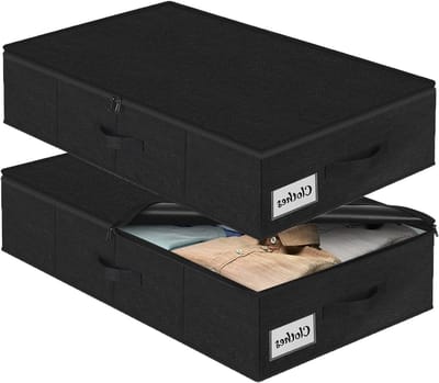 Set van 2 Opvouwbare Opbergdozen voor Onder Bed met Deksel, Wasbaar, 3 Handvatten en Dubbele Rits voor Kleding en Dekens, 76 x 40 x 17 cm