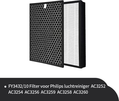 Filter set geschikt voor de Philips AC3252 - AC3260 luchtreinigers. FY3432 en FY3433 van Replacements®