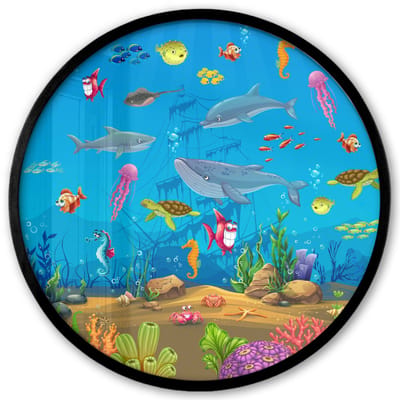 Poster in lijst Rond - Fotolijst 40x40 cm - Posters - Zeedieren - Onderwaterwereld - Oceaan - Onderwater - Ronde posterlijst zwart - Decoratie - Wanddecoratie woonkamer - Muurdecoratie slaapkamer