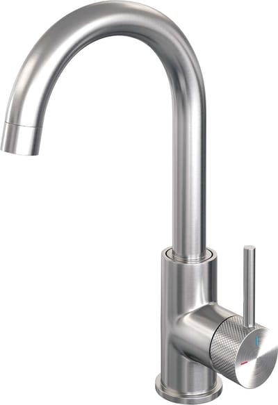 Brauer Brushed Carving - Wastafelkraan - Opbouw - Geborsteld RVS PVD - Mengkraan - Hoog - 1 Greeps - Model A - Draaibare Ronde Uitloop