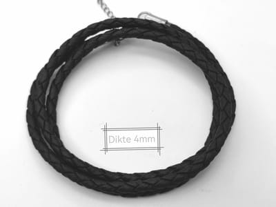 1+1 gratis Zwart gevlochten leren ketting, L45 cm, D 4 mm. dubbel plezier voor zeer kleine prijs
