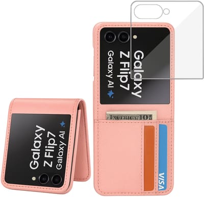 ChiGuard Wallet Case & screenprotector geschikt voor Galaxy Z Flip 7 – Book Case - Portemonnee - Zacht Rozeleder